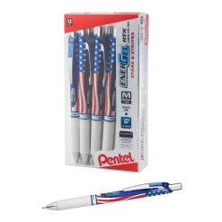 Pens|Pentel Stars & Stripes Edition EnerGel RTX Liquid Gel Pens, Medium Point, Black Ink, Dozen (BL77USA-A)