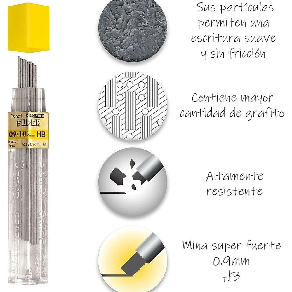 Pencils|Pentel Super Hi-Polymer Lead Refill, 0.9mm, 15/Leads (50-9HB)