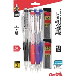 Pencils|Pentel Twist-Erase Click Mechanical Pencil, 0.5mm, Assoted colors, 6/PK (PD275TLBPS6M)