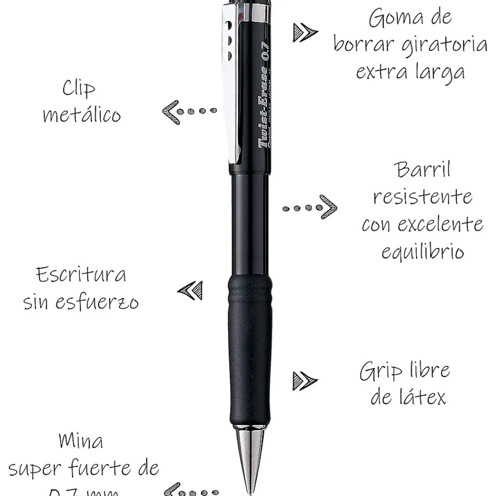 Pencils|Pentel Twist-Erase III Mechanical Pencil, 0.7mm, #2 Medium Lead (QE517A)