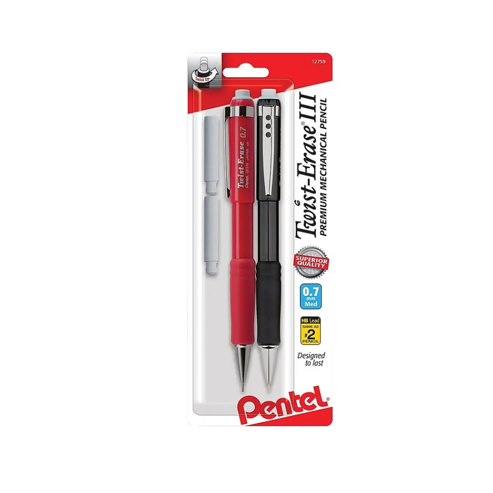 Pencils|Pentel Twist-Erase III Mechanical Pencil, 0.7mm, #2 Medium Lead, 2/Pack (QE517BP2-K6)