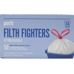 ™ 13 Gallon Kitchen Trash Bag, 28" x 24", Low Density, 0.9 mil, White, 50 Bags/Box (PK56745)<Perk Best