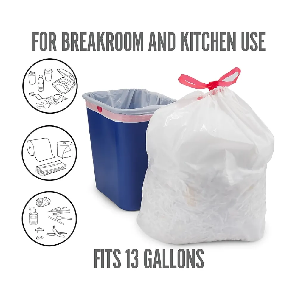 ™ 13 Gallon Kitchen Trash Bag, 28" x 24", Low Density, 0.9 mil, White, 50 Bags/Box (PK56745)<Perk Best