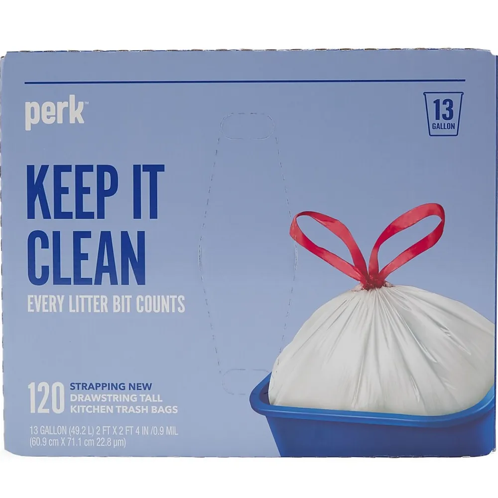 ™ 13 Gallon Kitchen Trash Bag, 28" x 24", Low Density, 0.9 mil, White, 120 Bags/Box (PK56750)<Perk Hot