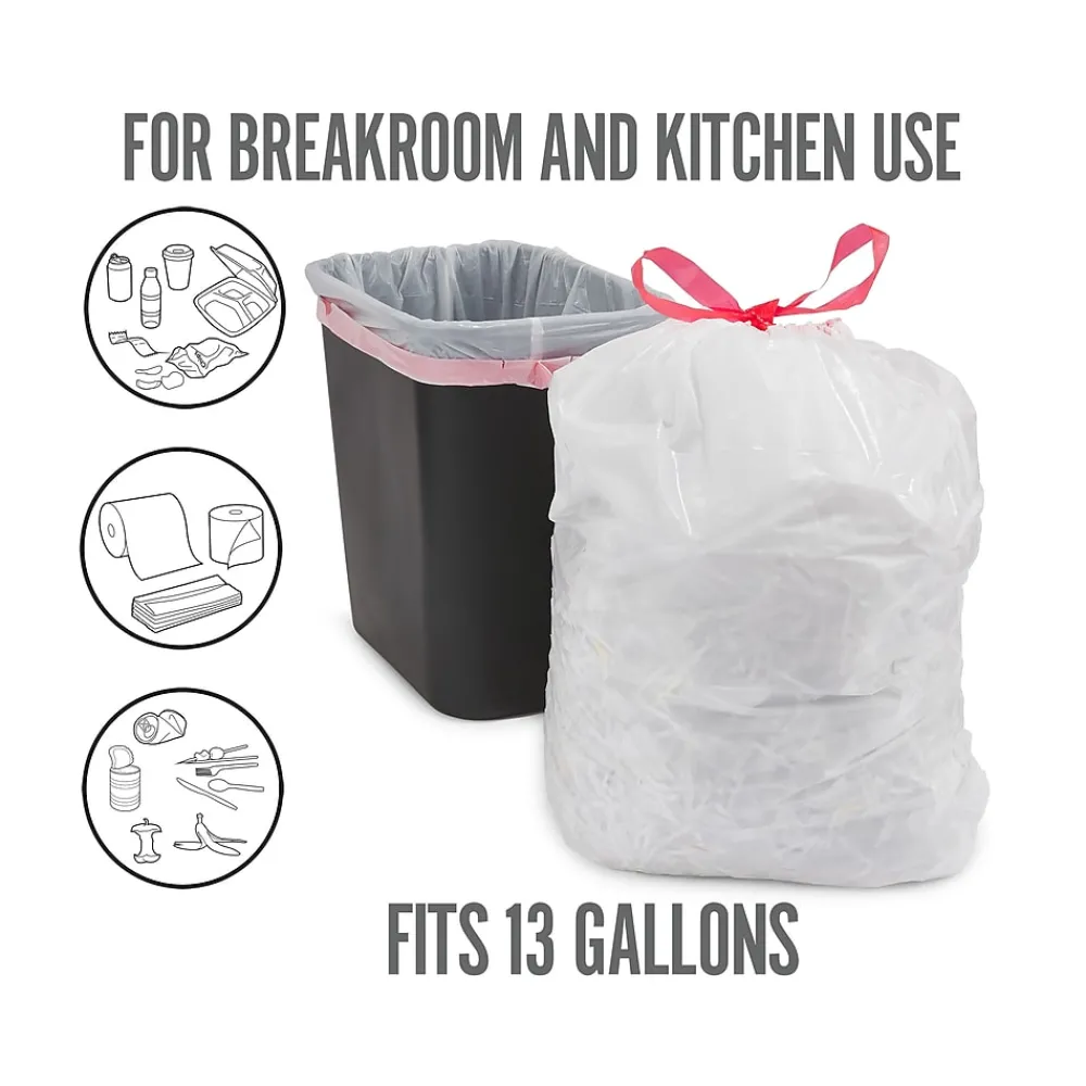 ™ 13 Gallon Kitchen Trash Bag, 28" x 24", Low Density, 0.9 mil, White, 120 Bags/Box (PK56750)<Perk Hot