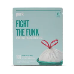 ™ 13 Gallon Scented Kitchen Trash Bag, 28" x 24", Low Density, 0.9 mil, White, 100 Bags/Box (PK56751)<Perk New