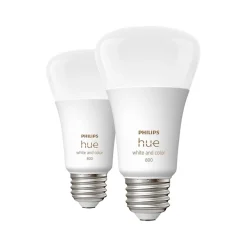 Philips Hue 60W Equivalent A19 LED Smart Light Bulb, Warm White, 2/Pack (548610)