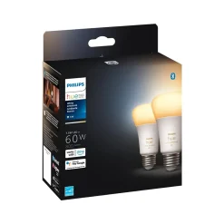 Philips Hue 60W Equivalent A19 LED Smart Light Bulb, Warm White, 2/Pack (548560)