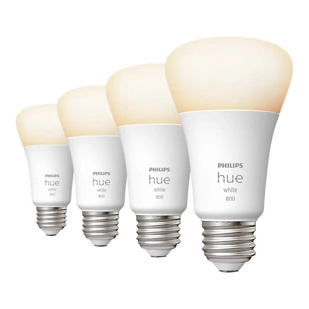 Philips Hue 60W Equivalent A19 LED Smart Light Bulb, Warm White, 4/Pack (476977)