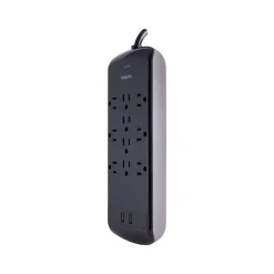 Philips 10-Outlet 4-USB Port Surge Protector, 6', Gray/Black (SPP6710BC/37)