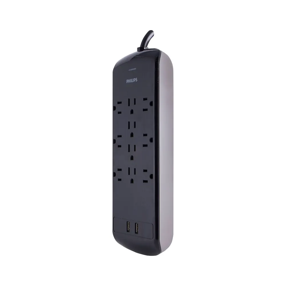 Philips 10-Outlet 4-USB Port Surge Protector, 6', Gray/Black (SPP6710BC/37)