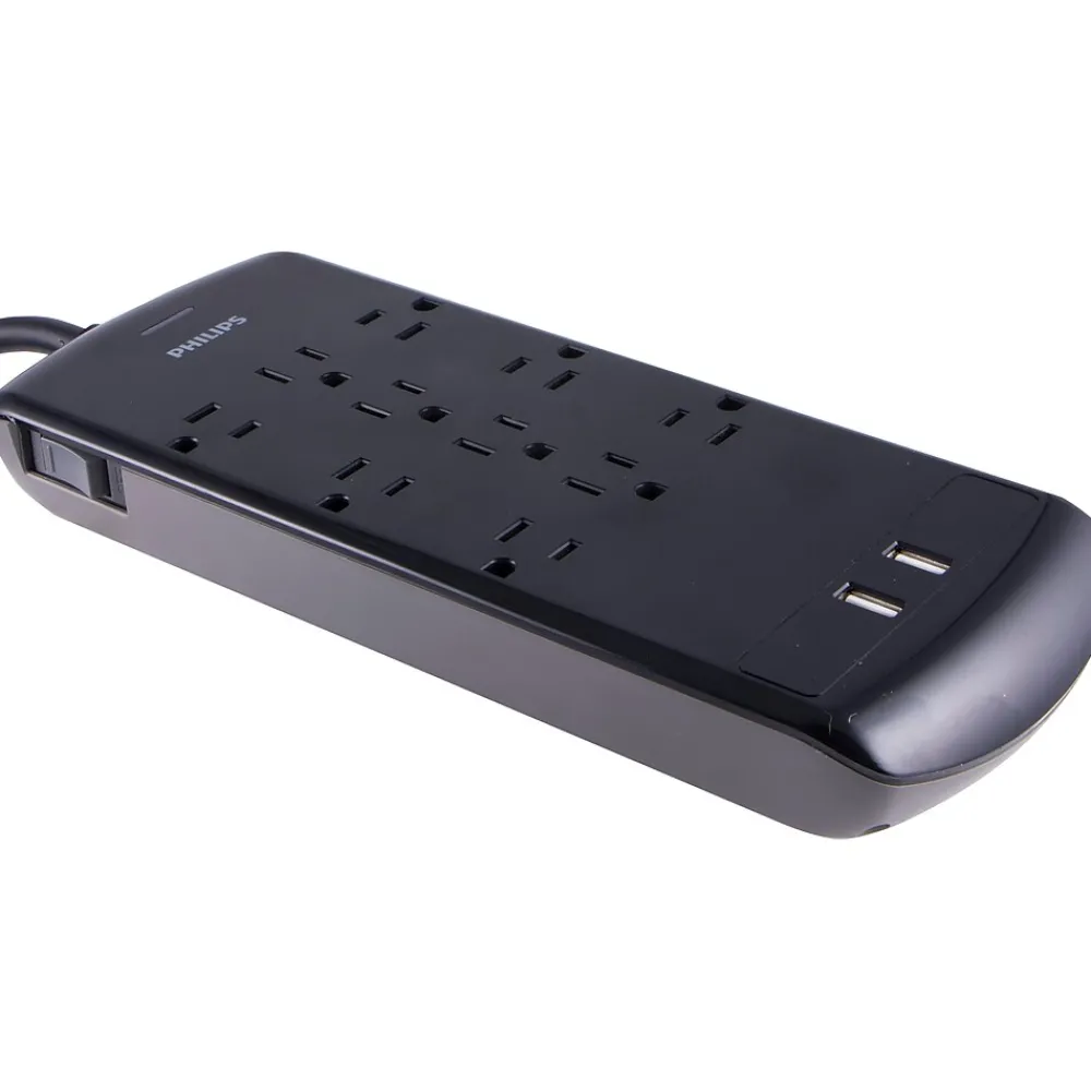 Philips 10-Outlet 4-USB Port Surge Protector, 6', Gray/Black (SPP6710BC/37)
