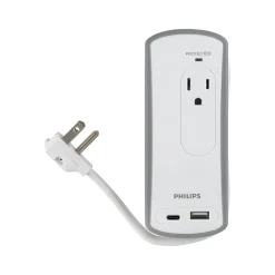 Philips 2-Outlet 2-USB Port Surge Protector, 1', Gray/White (SPP2111WA/37)