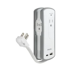 Philips 2-Outlet 2-USB Port Surge Protector, 1', Gray/White (SPP2111WA/37)