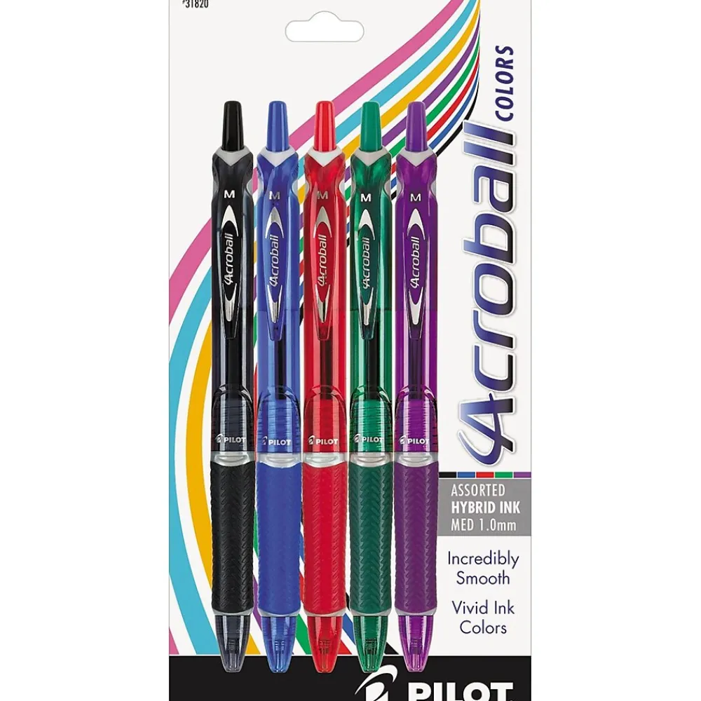 Pens|Pilot Acroball Colors Advanced Ink Retractable Ballpoint Pens, Medium Point, Assorted Ink, 5/Pack (31820)