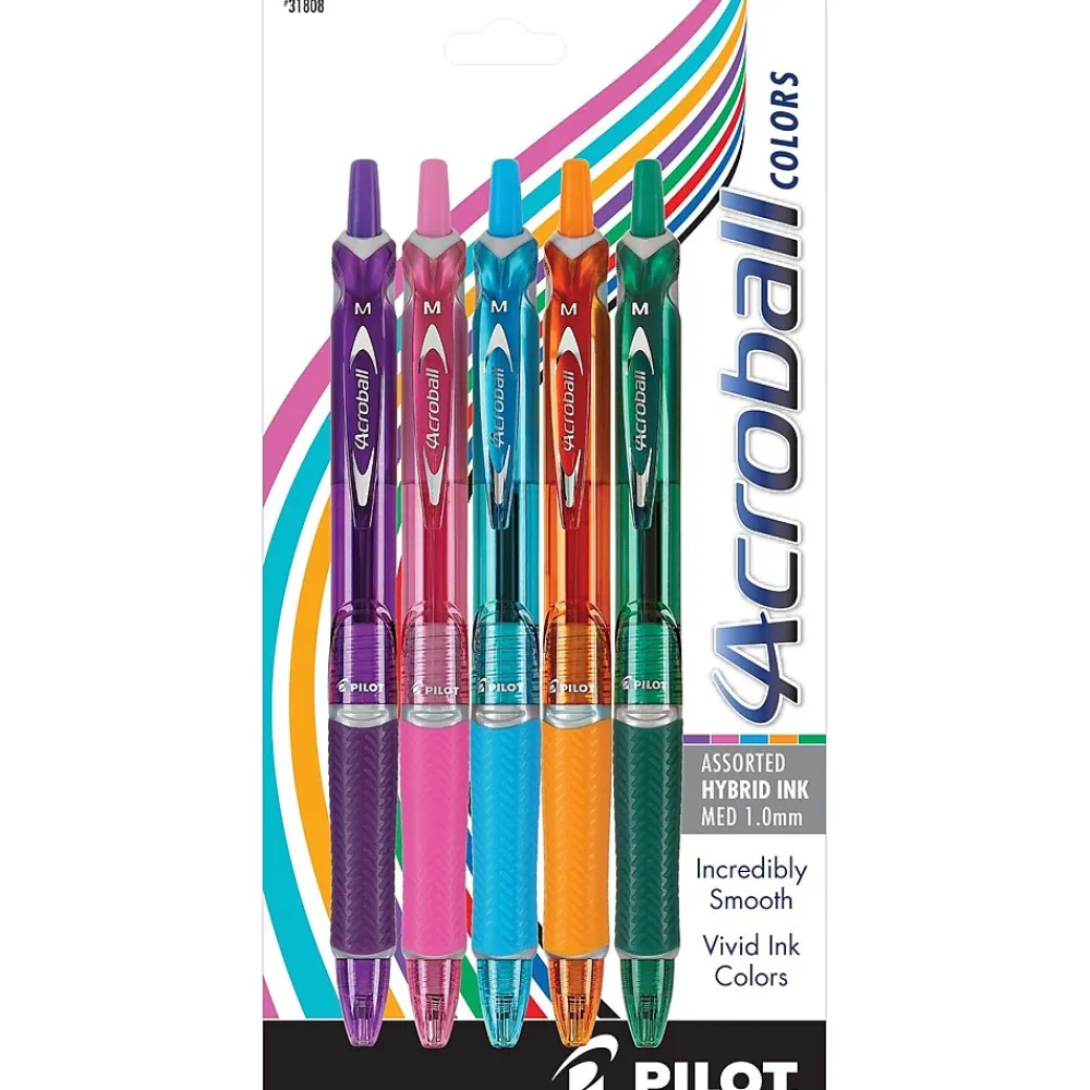 Pens|Pilot Acroball Colors Ballpoint Pens, Medium Point, Assorted Inks, 5/Pack (31808)