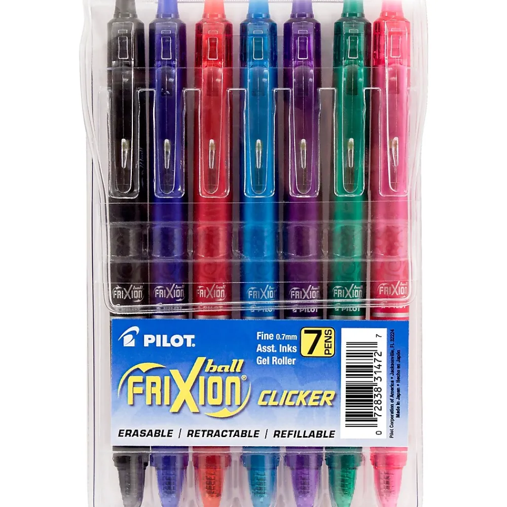 Pens|Pilot FriXion Ball Clicker Erasable Gel Pens, Fine Point, 0.7mm, Assorted Ink, 7/Pack (31472)