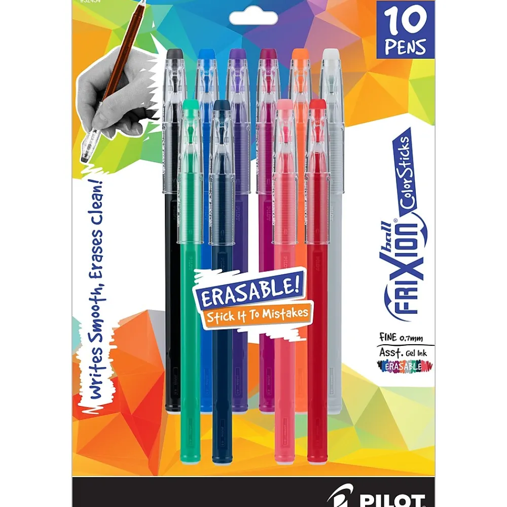 Pens|Pilot FriXion Ball ColorSticks Erasable Gel Pens, Fine Point, 0.7mm, Assorted Ink, 10/Pack (32454)