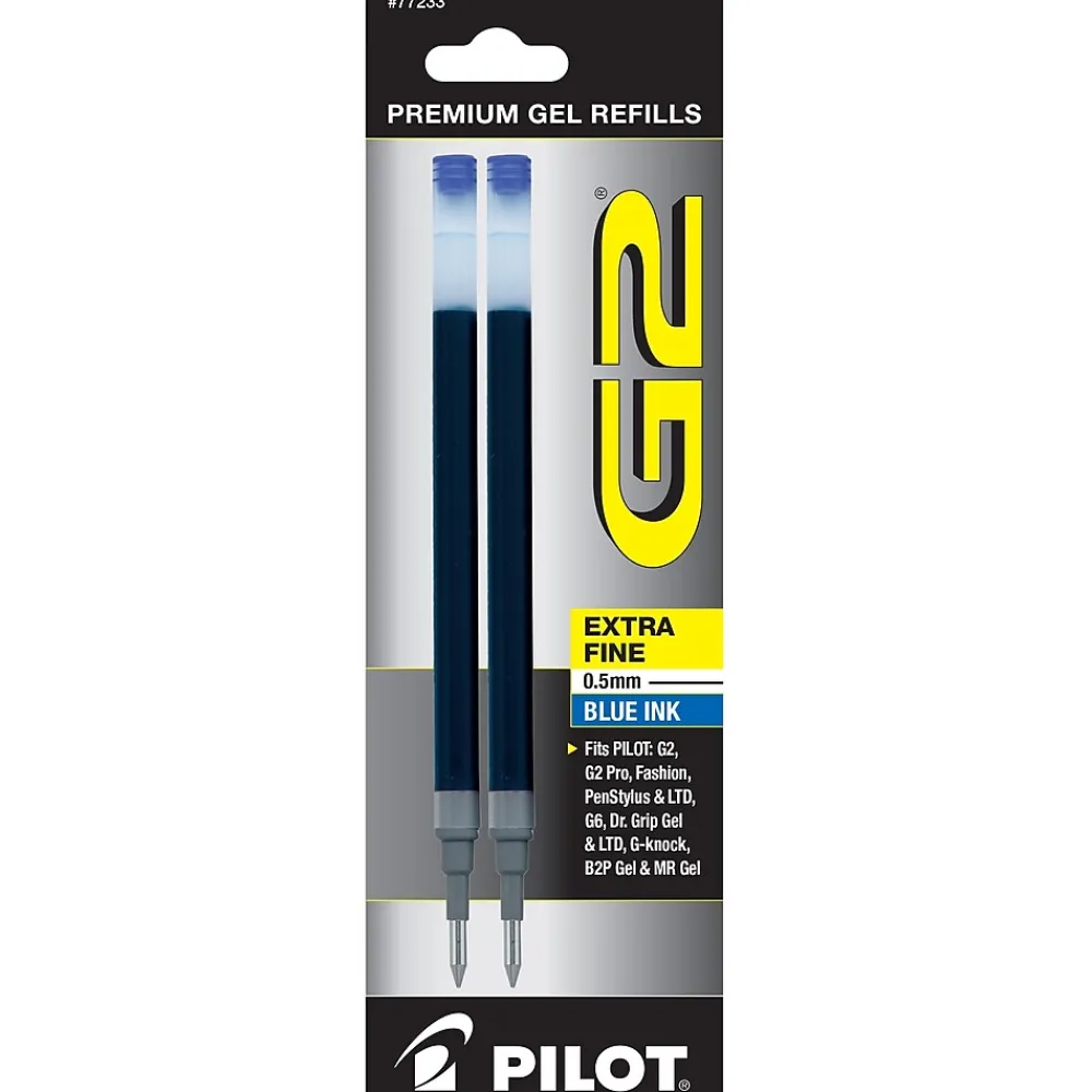 Pens|Pilot G2 Gel-Ink Pen Refill, Extra Fine Tip, Blue Ink, 2/Pack (77233)