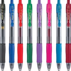 Pens|Pilot G2 Retractable Gel Pens, Bold Point, Assorted Ink, 8/Pack (31654)