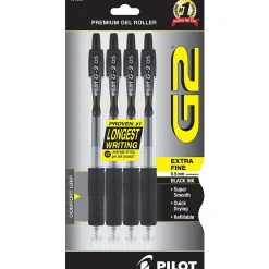 Pens|Pilot G2 Retractable Gel Pens, Extra Fine Point, Black Ink, 4/Pack (31055)