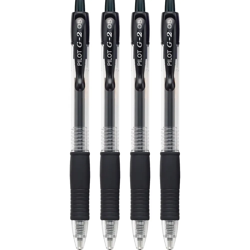 Pens|Pilot G2 Retractable Gel Pens, Extra Fine Point, Black Ink, 4/Pack (31055)