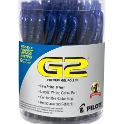 Pens|Pilot G2 Retractable Gel Pens, Fine Point, 0.7mm, Blue Ink, 36/Pack (84066)