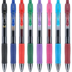 Pens|Pilot G2 Retractable Gel Pens, Fine Point, Assorted Ink, 8/Pack (31128)