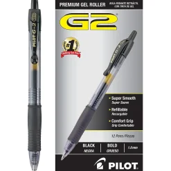 Pens|Pilot G2 Retractable Gel Pens, Bold Point, 1.0mm, Black Ink, Dozen (31256)