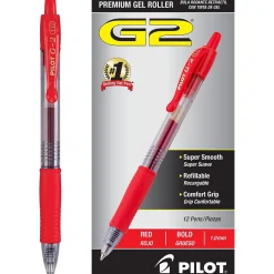 Pens|Pilot G2 Retractable Gel Pens, Bold Point, Red Ink, Dozen (31258)