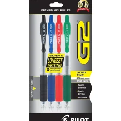 Pens|Pilot G2 Retractable Gel Pens, Ultra Fine Point, Assorted Ink, 4/Pack (31276)