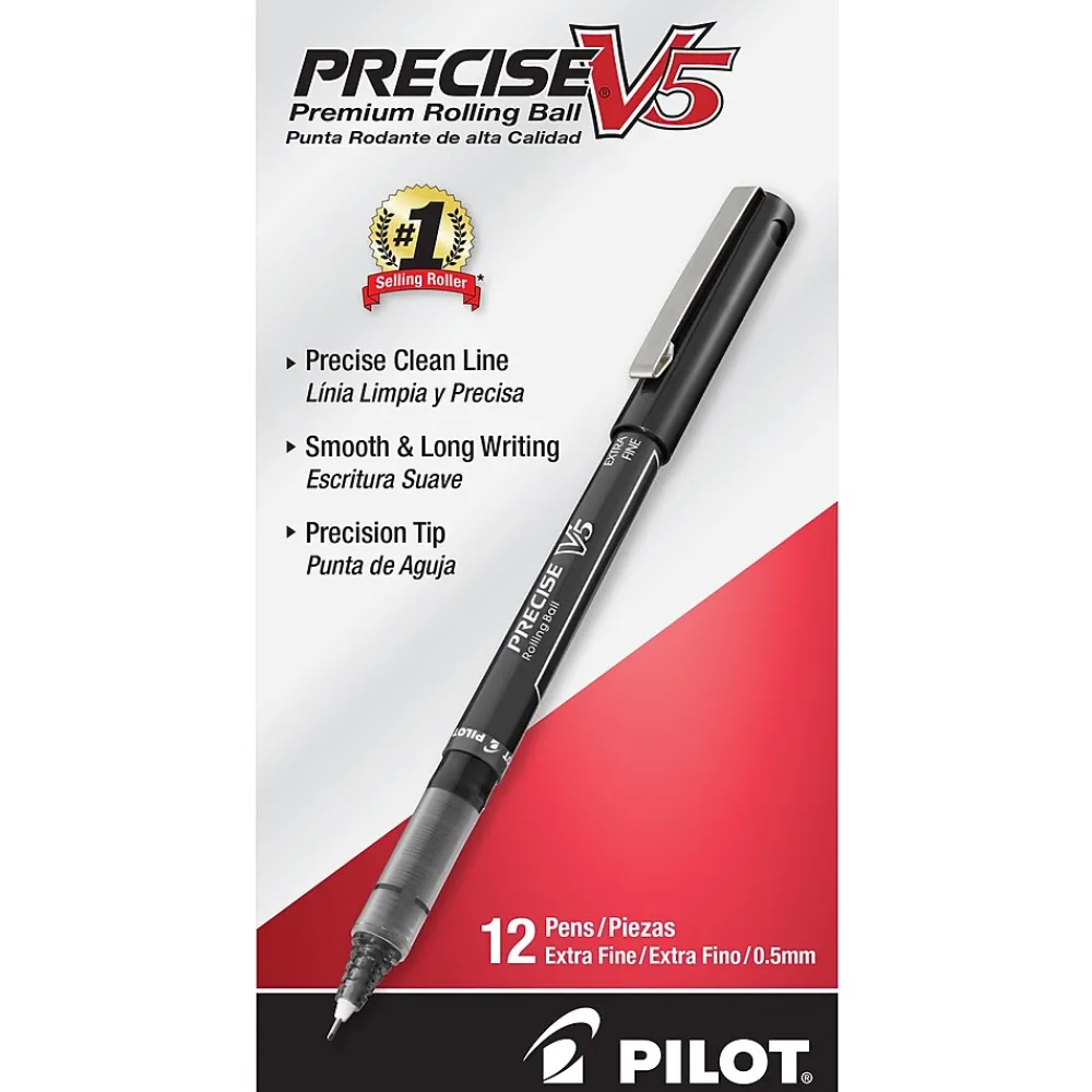 Pens|Pilot Precise V5 Rollerball Pens, Extra Fine Point, Black Ink, Dozen (35334)