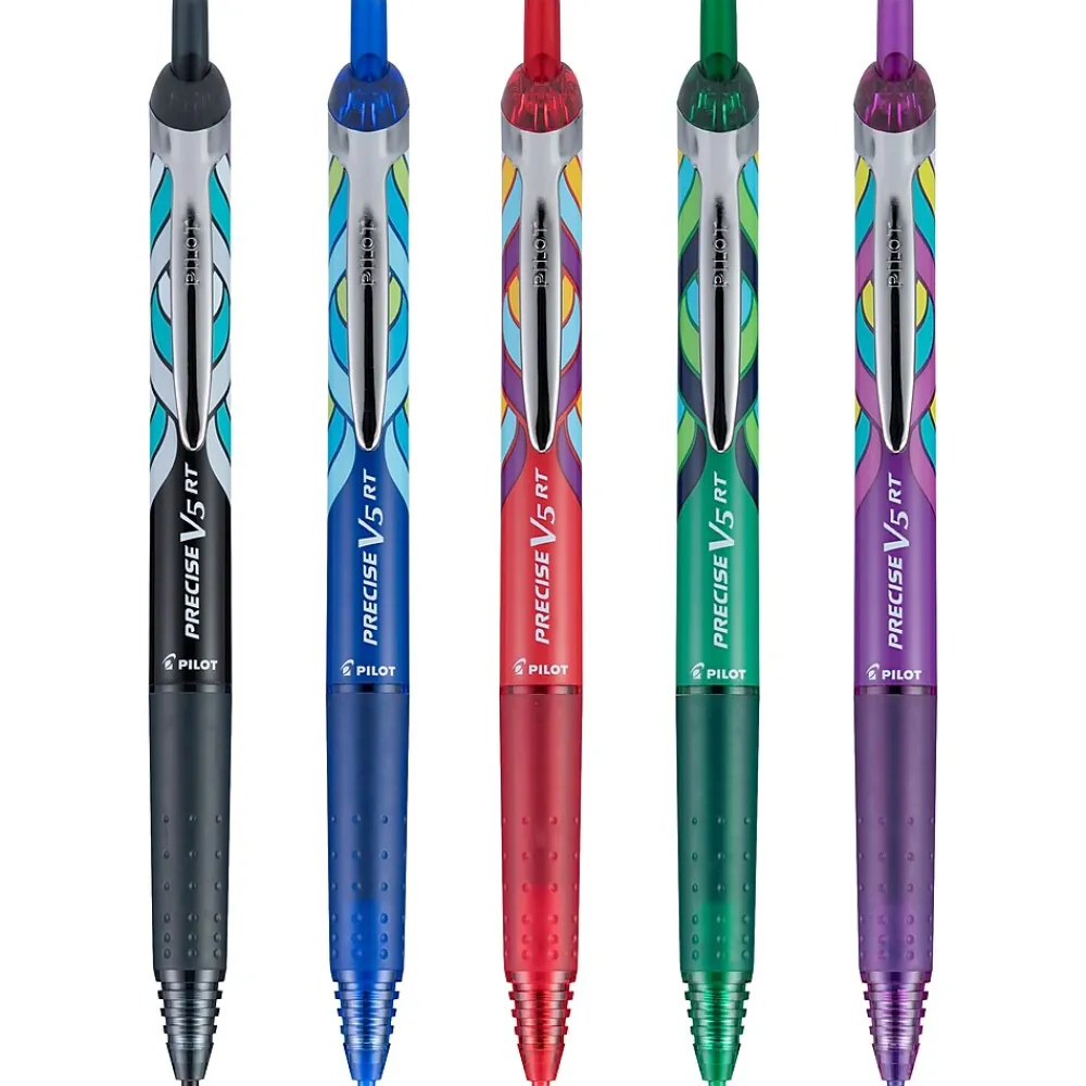 Pens|Pilot Precise V5 RT Deco Collection Retractable Rollerball Pens, Extra Fine Point, Assorted Ink, 5/Pack (41980)