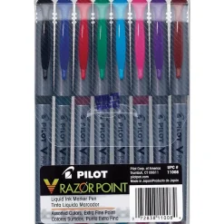 Pens|Pilot V Razor Point Liquid Ink Marker Pens, Extra Fine Point, Assorted, 8/Pack (11008)