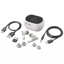 Plantronics Voyager Free 60+ UC Wireless Noise Cancelling Bluetooth Earbuds, USB-A, UC Certified, White Sand (7Y8G5AA)<Poly Outlet