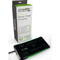 Plugable 25' 12-Outlet Power Strip with 2-Port USB Charger, Black (PS12-USB25)