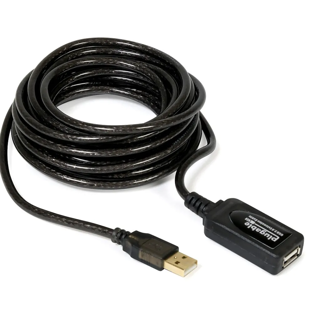 Plugable 16' USB 2.0 Active Extension Cable, Male/Female, Black (USB2-5M)