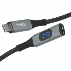3.3' USB C Extension Cable with Built-in Multimeter Tester (USBC-METER3-1MF)<Plugable Sale