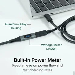 3.3' USB C Extension Cable with Built-in Multimeter Tester (USBC-METER3-1MF)<Plugable Sale