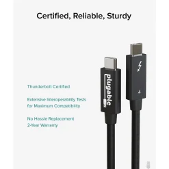 Plugable 6.56' USB C Power Cable, Black (TBT4-40G2M)