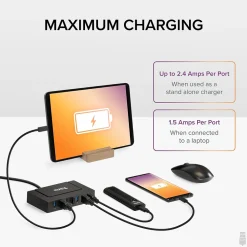 Plugable 7-in-1 Charging Hub with Data Transfer for USB-C or USB 3.0 Laptops
