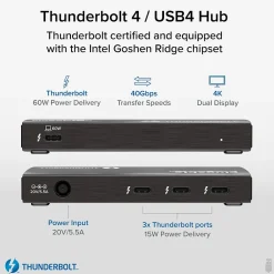 Plugable 4-Port USB-C Hub, Black (TBT4-HUB3C)
