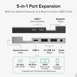 Plugable USB C Hub Multiport Adapter for Apple MagSafe 2 for MacBook Pro, Air M2
