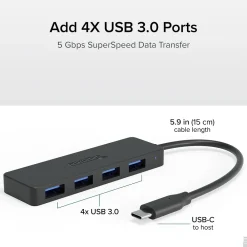 Plugable USB C to USB Adapter Hub, 4 Port USB 3.0 Hub, USB Splitter for Laptop