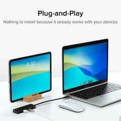 Plugable USB C to USB Adapter Hub, 4 Port USB 3.0 Hub, USB Splitter for Laptop