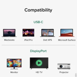 Plugable USBC-DP 6' USB 3.1 Type C to DisplayPort Audio/Video Cable, Black