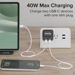 40W Dual USB-C Wall Charger, Black (PS-40C2B)<Plugable Hot