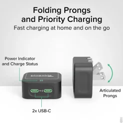40W Dual USB-C Wall Charger, Black (PS-40C2B)<Plugable Hot
