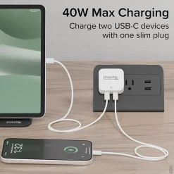40W Dual USB-C Wall Charger, White (PS-40C2W)<Plugable
