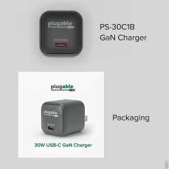 30W GaN USB C Charger Block, Black (PS-30C1B)<Plugable Outlet